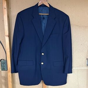 Polo University Ralph Lauren Navy Wool Blazer Gold Crest Buttons 44R READ